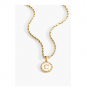 Mint & Lily Mother of Pearl Disc Letter with Rope Chain Necklace