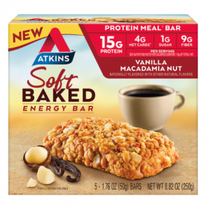 Atkins 香草澳洲堅果軟烤蛋白棒 5 支裝