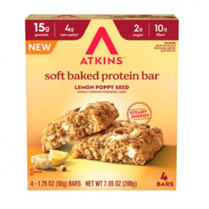 Atkins Lemon Poppy Seed Soft Baked Protein Bar 4 Count Box