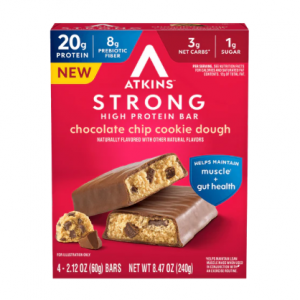 Atkins Strong Chocolate Chip Cookie Dough 20g Protein Bar 4 Count Box