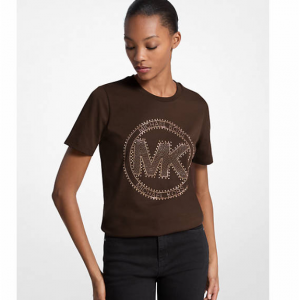 Michael Kors Outlet Studded Logo Charm Organic Cotton Jersey T-Shirt