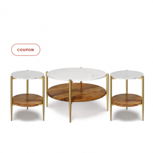 Wagner 30 英寸咖啡桌，带 18 英寸边桌（3 件套）