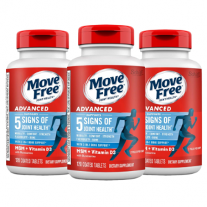 Move Free 高级氨基葡萄糖软骨素 MSM + 维生素 D3 关节支持补充剂 3x120 片瓶装（120 份）@ Amazon