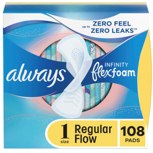 Always Infinity Feminine Pads for Women, Flexfoam Pads with Wings, Size 1, Regular Absorbency, Uns
