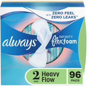 Always Infinity Feminine Pads for Women, Flexfoam Pads with Wings, Size 2, Heavy Absorbency, Unsce