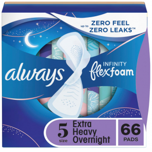 Always Infinity Feminine Pads for Women, Flexfoam Pads with Wings, Size 5, Extra Heavy Overnight A