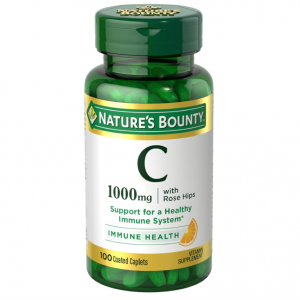 Nature’s Bounty Vitamin C + Rose HIPS, Immune Support, 1000mg Vitamin C, Coated Caplets, 1 Serving