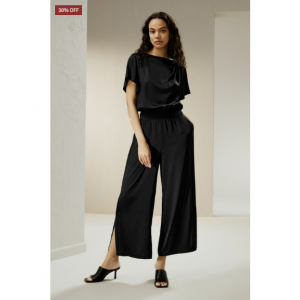 スリット入り クロップドワイドパンツ