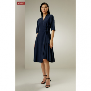 シルク フロント タイ Vネック ラップ ドレス