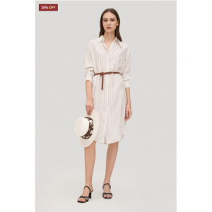 ピンストライプ柄 長袖 ロングシャツ シルクワンピース