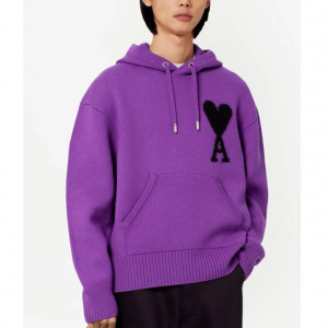 AMI Paris logo-intarsia knit hoodie