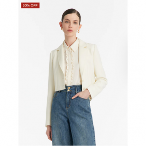 Worsted Wool Lapel Women Crop Blazer