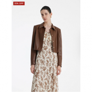 女式环保皮革翻领短款夹克