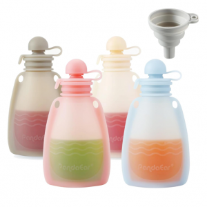 PandaEar Reusable Silicone Baby Food Pouches, 4 Pack Squeeze Pouches for Toddler Kids @ Amazon