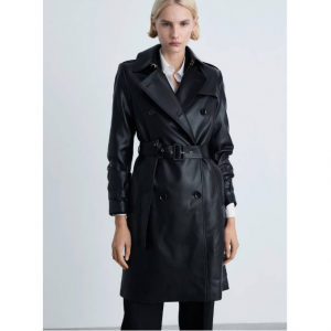 MANGO 皮革效果风衣