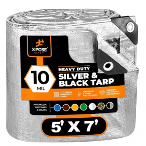 Xpose Safety 重型银黑防水篷布 5x7英尺 @ Amazon