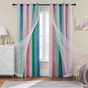 XiDi Pink Grey Curtains for Bedroom, Blackout Curtain 72 inchs Long 52 inches Wide 1 Panel@Amazon