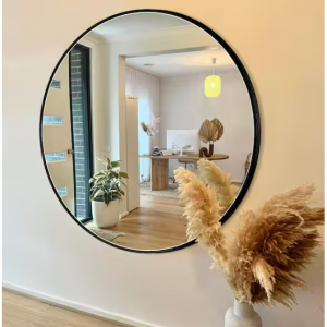 LuxHomez 24 in. W x 24 in. H Black Vanity Round Wall Mirror Aluminum Alloy Frame Bathroom Mirror