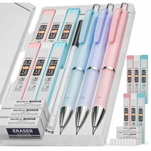 Nicpro 3PCS Cute Mechanical Pencil Set with Case, 0.7 mm Pencils with 6 Tube HB Lead Refill@Amazon