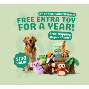 Woof Pack CA送给狗狗的完美礼物：八周年特惠享一年免费额外玩具