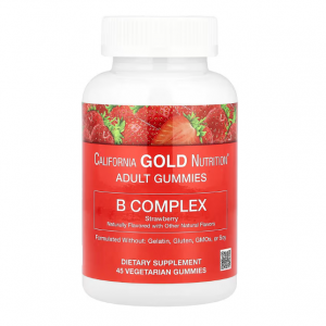 California Gold Nutrition, 含维生素 B6 和 B12、叶酸和生物维生素的复合维生素 B 软糖，草莓味，45 粒素食软糖