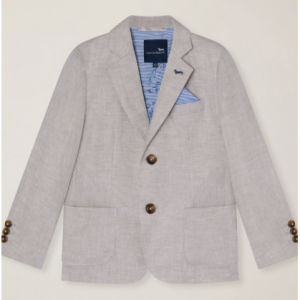 Linen jacket with dachshund pin