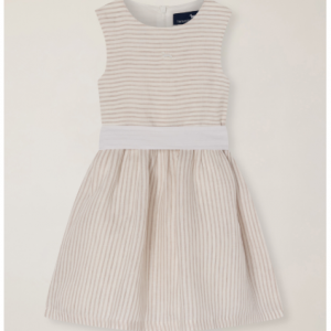 配腰带亚麻连衣裙