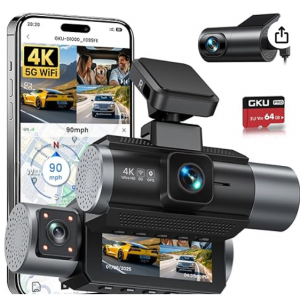 GKU 4K 3 Channel Dash Cam, 5.8GHz WiFi Built-in GPS for $73.09 @Amazon