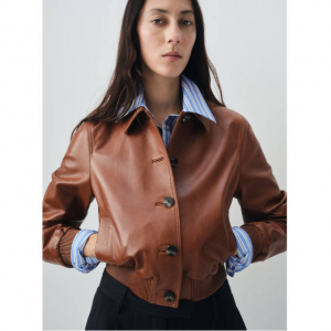 MANGO 100% leather bomber jacket