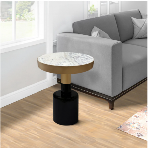 20英寸圆形边桌,金色镶边天然白色大理石桌面