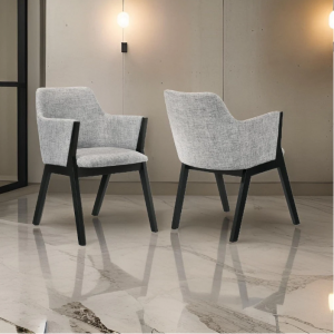Renzo 餐椅 | 浅灰色布艺 | 黑色木材 | 两件套