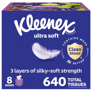Kleenex Ultra Soft Facial Tissues, 8 Cube Boxes, 80 Tissues per Box, 3-Ply @ Amazon