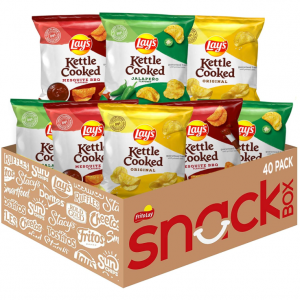 Lay's Kettle Cooked Potato Chips, Variety Pack, 0.85 Ounce (Pack of 40) @ Amazon