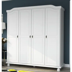 Palace Imports 100% 实木 Kyle 四门衣柜，带实木或镜面门 - 白色