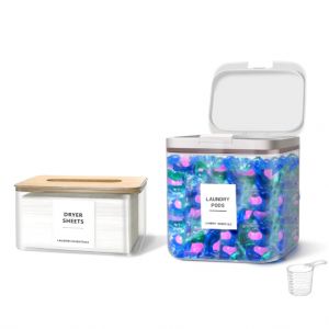 MUVEKA 2 Pack Laundry Pods Container and Dryer Sheet Holder for Laundry Room Organization @ Amazon