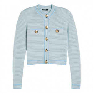 BALMAIN Embellished ribbed-knit cardigan