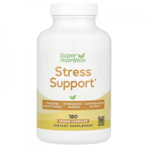 Super Nutrition, Stress Support with L-Theanine, Ashwaghanda, Botanical Blend, and Enzymes, 180 Ve