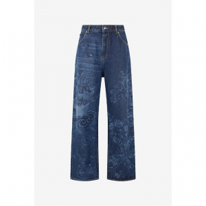 Jeans With Dragon And Floral Pattern