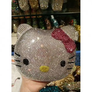 Sanrio Hello Kitty Anime Cartoon Shape Rhinestone Cartoon Full Of Diamonds Dinner Bag Handmade Dia
