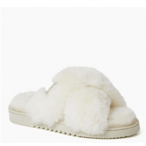 Women's Fireside By Dearfoams New Castle Genuine Shearling Cross Band Slide