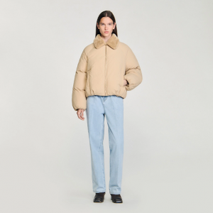 Puffer jacket with faux shearling collar