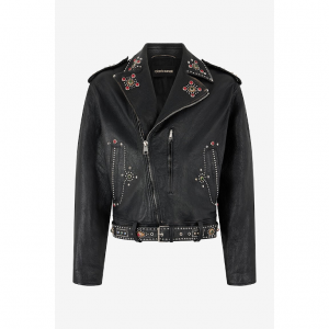 Leather Biker Jacket With Studs And Stones
