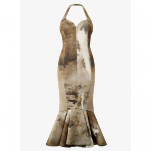 Beige Mermaid Dress With Marble Print