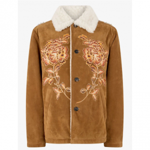 Suede Leather Jacket With Flowers And Tigers