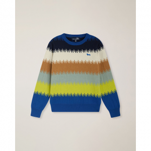 Crewneck sweater with intarsia knit and embroidered logo