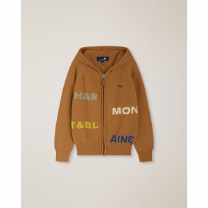 Full‑zip hoodie with intarsia knit