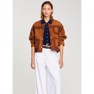 明线缝制阔腿牛仔裤