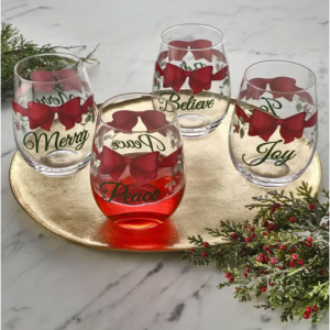 Pfaltzgraff® 浆果红色丝带无柄葡萄酒杯 - 四件套