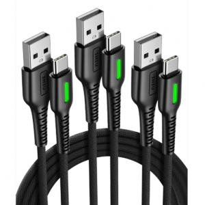 INIU D3C 防断裂 USB C 数据线（6.6英尺*2条+1.6英尺*1条，3条装）