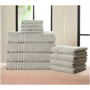 Home Reflections 100%纯棉素色及纹理12件套毛巾套装